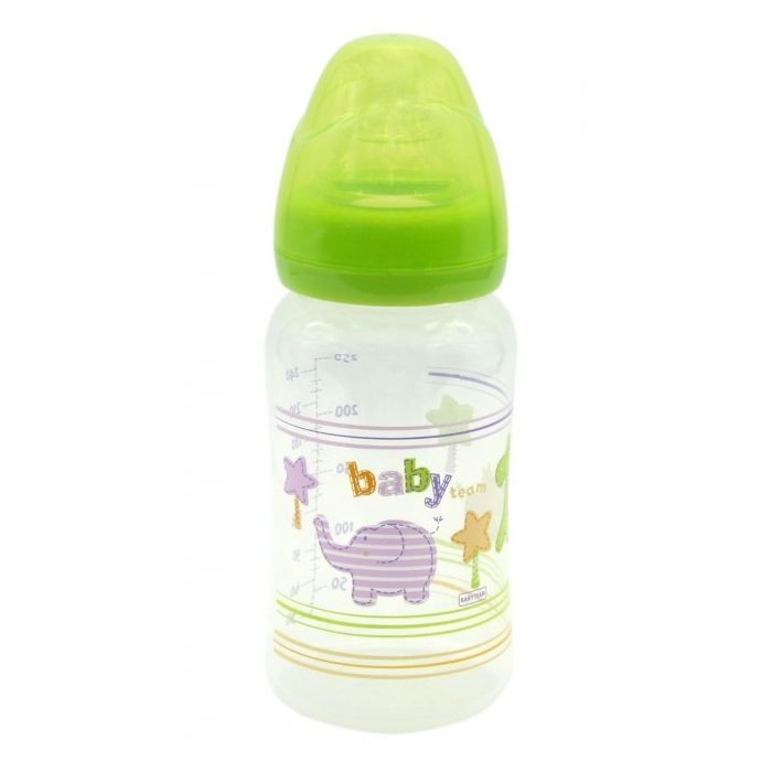 Бутылочка для кормления Baby Team c широким горлом, 250мл 6+ (1002_желтый)