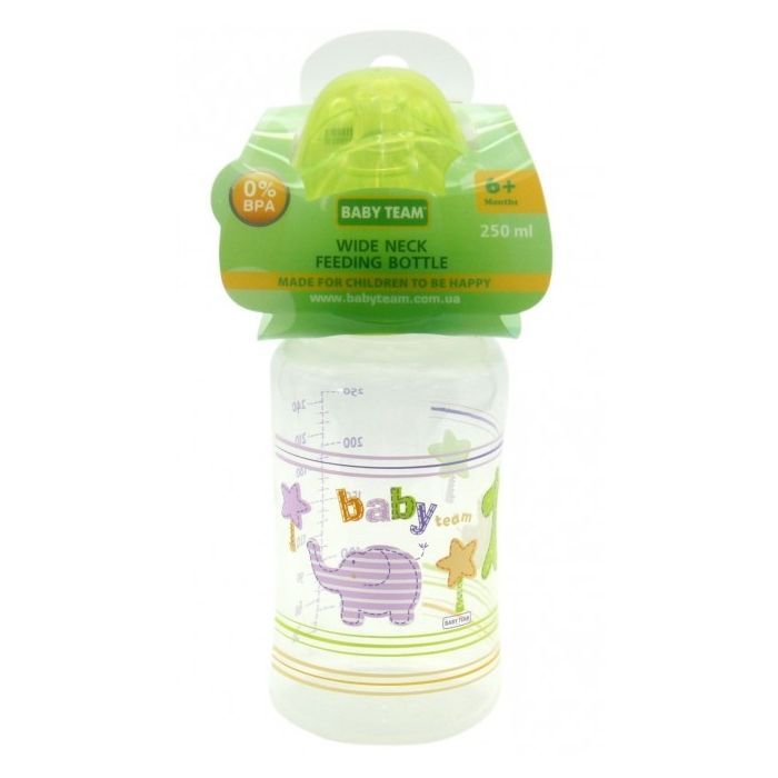 Бутылочка для кормления Baby Team c широким горлом, 250мл 6+ (1002_желтый) изображение 2