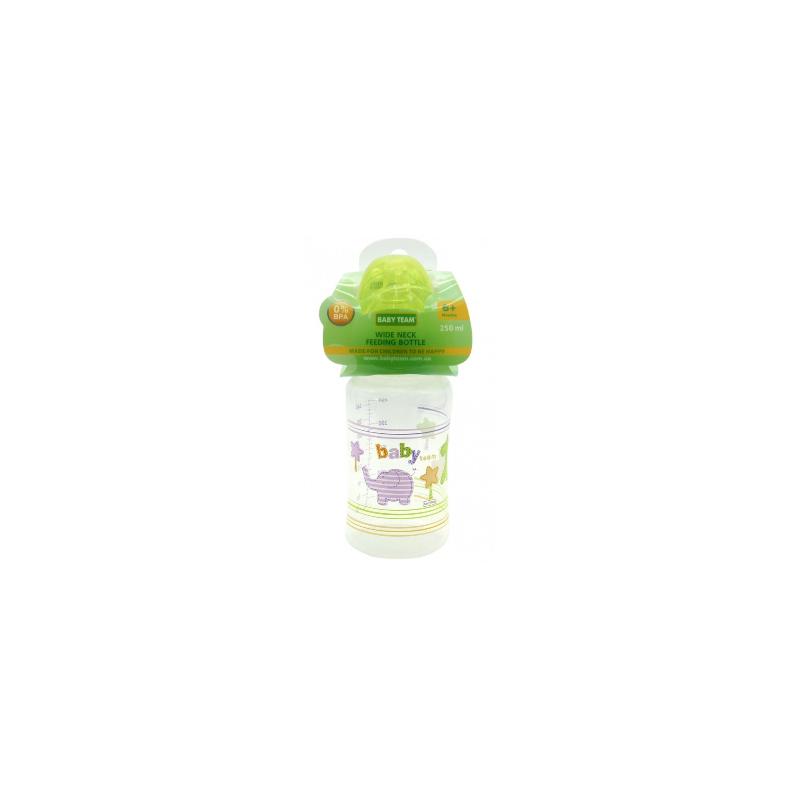 Пляшечка для годування Baby Team з широким горлом 6+, 250 мл (1002_зеленый) зображення 2