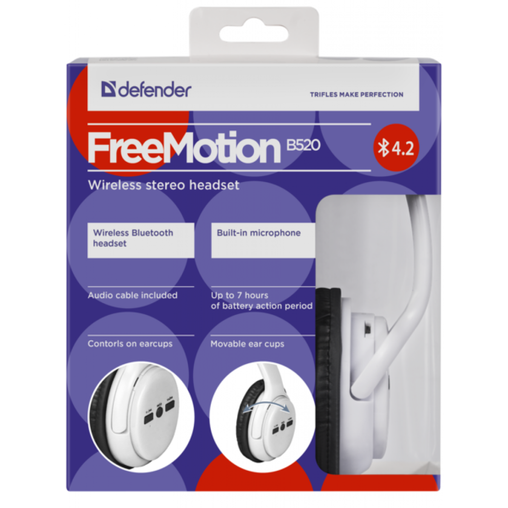 Навушники Defender FreeMotion B520 Bluetooth White (63521) зображення 4