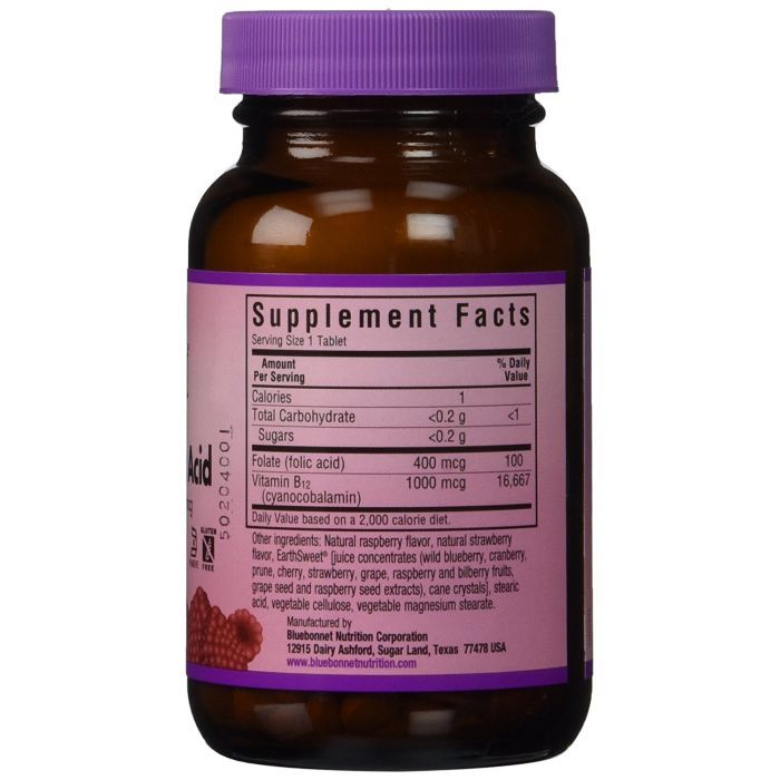 Витамин Bluebonnet Nutrition Витамин В12 и Фолиевая кислота, Вкус Малины, Earth Sweet Che (BLB-00435) изображение 2