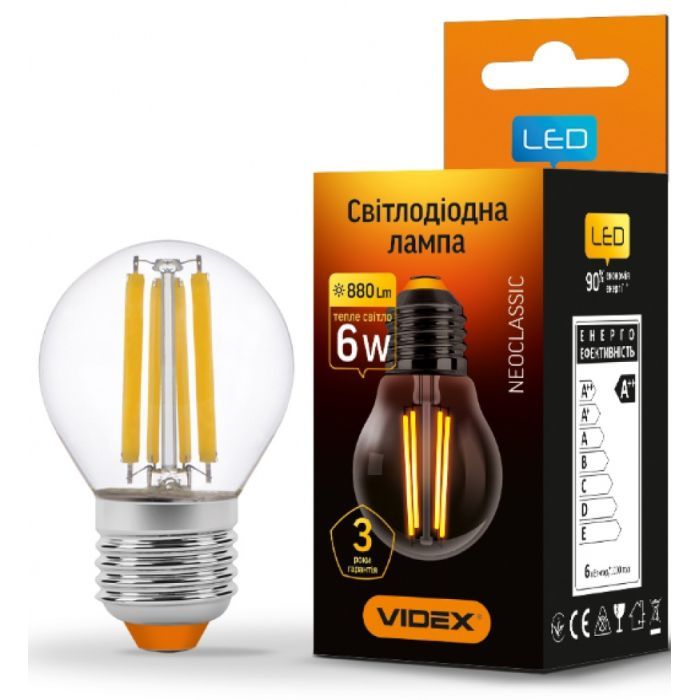 Лампочка Videx Filament G45F 6W E27 3000K 220V (VL-G45F-06273) зображення 2