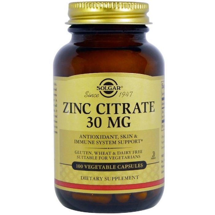 Минералы Solgar Цинк Цитрат, 30 мг, Zinc Citrate, 100 вегетарианских капсул (SOL03670)