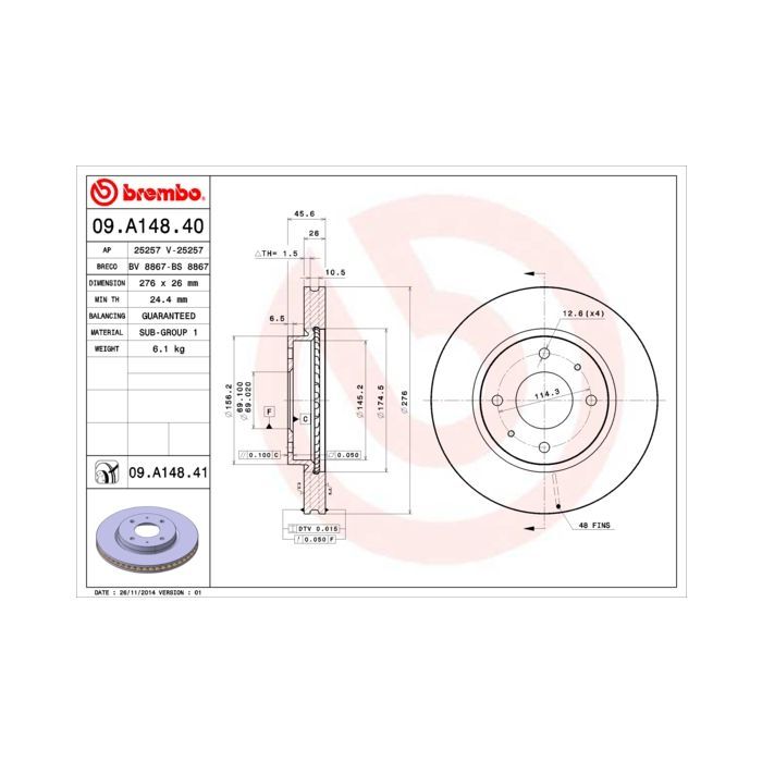 Гальмівний диск Brembo 09.A148.41