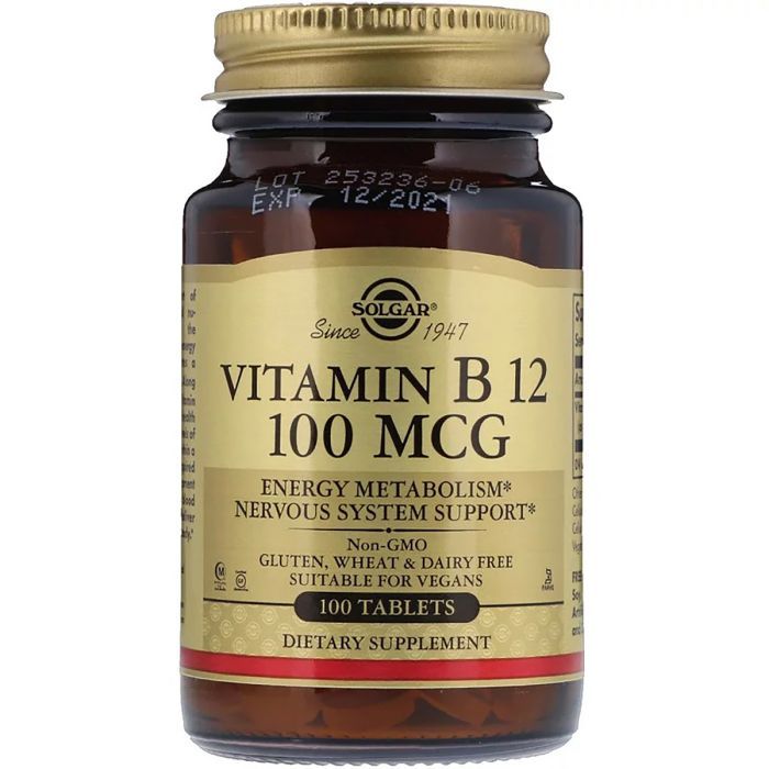 Витамин Solgar Вітамін В12 (Ціанокобаламін), Vitamin B12, 100 мкг, 100 таб (SOL-03180)