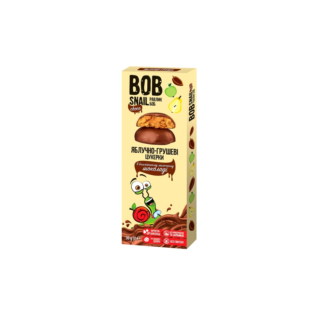 Цукерка Bob Snail Равлик Боб Яблуко-Груша в молочному шоколаді 30 г (4820219341611)