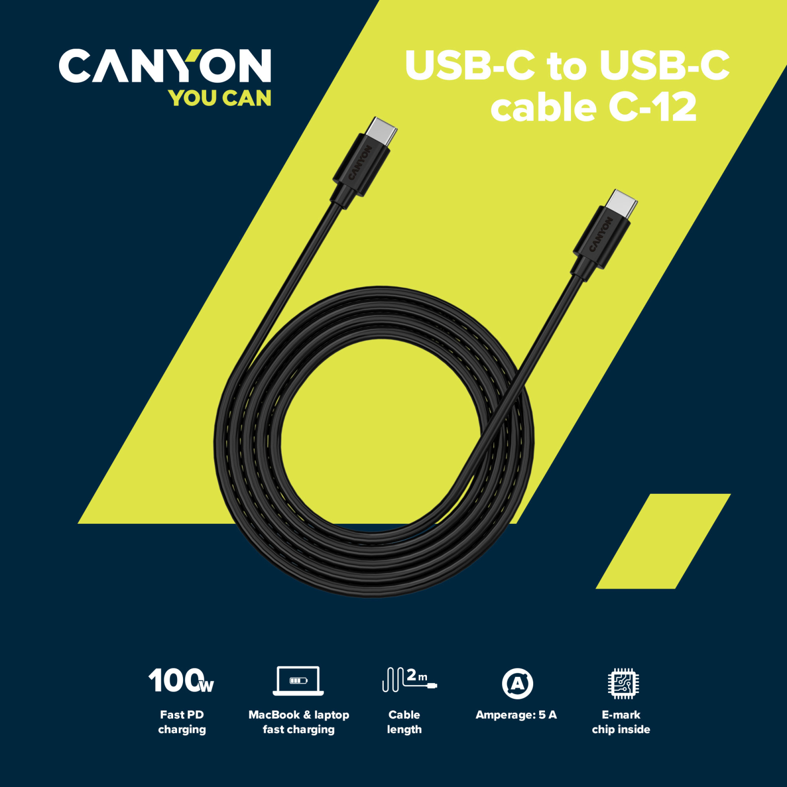 Дата кабель USB-C to USB-C 2.0m 100W 20V/ 5A black Canyon (CNS-USBC12B) изображение 3