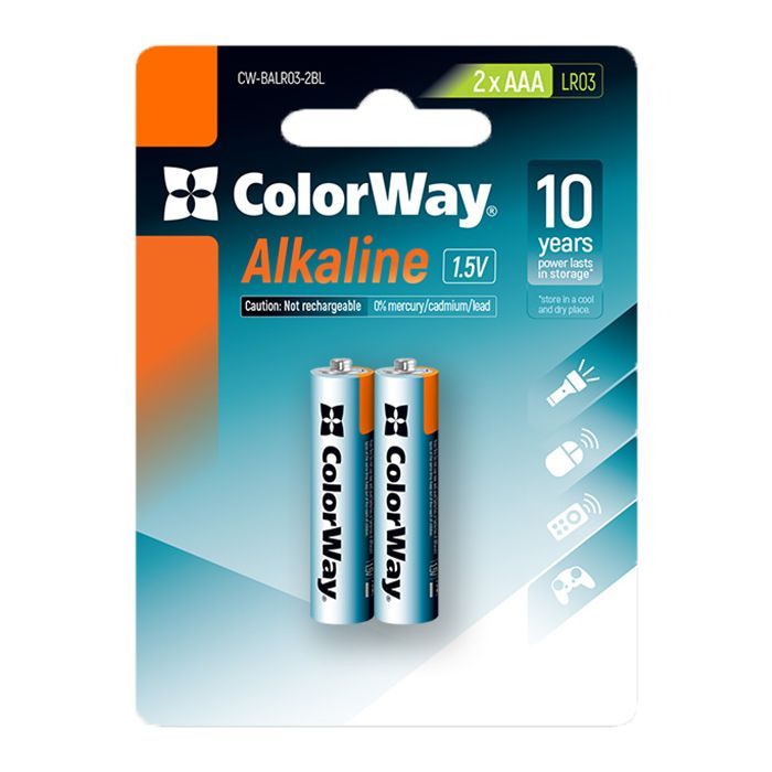 Батарейка ColorWay AAA LR03 Alkaline Power (лужні) * 2 blister (CW-BALR03-2BL)