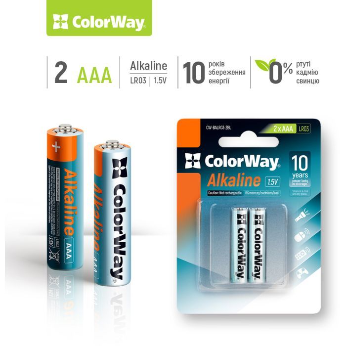 Батарейка ColorWay AAA LR03 Alkaline Power (лужні) * 2 blister (CW-BALR03-2BL) зображення 2