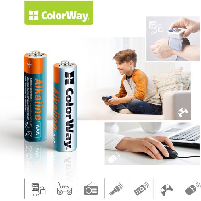 Батарейка ColorWay AAA LR03 Alkaline Power (лужні) * 2 blister (CW-BALR03-2BL) зображення 3