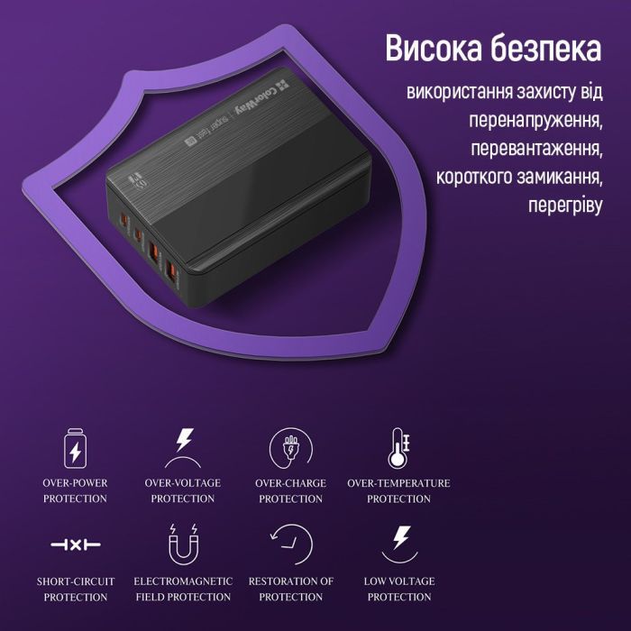 Зарядний пристрій ColorWay Power Delivery (2USB-A + 2USB TYPE-C) (65W) black (CW-CHS040PD-BK) зображення 6