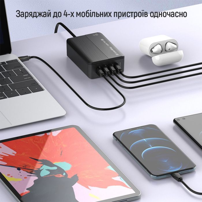 Зарядний пристрій ColorWay Power Delivery (2USB-A + 2USB TYPE-C) (65W) black (CW-CHS040PD-BK) зображення 7
