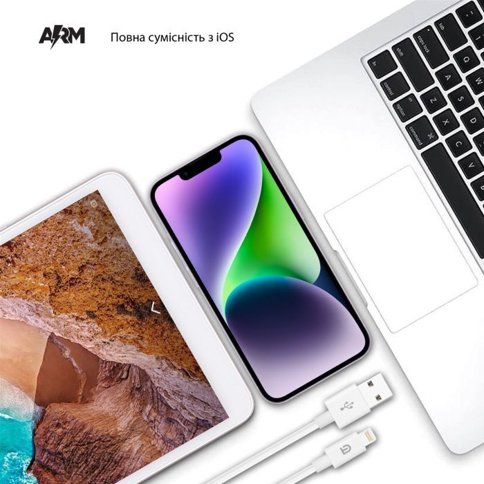 Дата кабель USB 2.0 AM to Lightning 1.2m AMD818L white Armorstandart (ARM64302) изображение 2