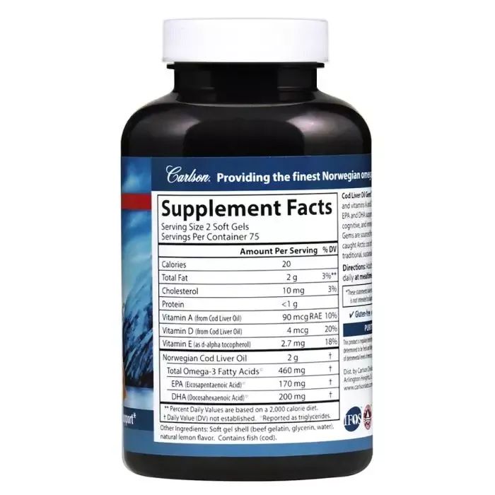 Жирные кислоты Carlson Жир из Печени Трески, Вкус Лимона, Cod Liver Oil Lemon, 150+30 жела (CAR-01384) изображение 2