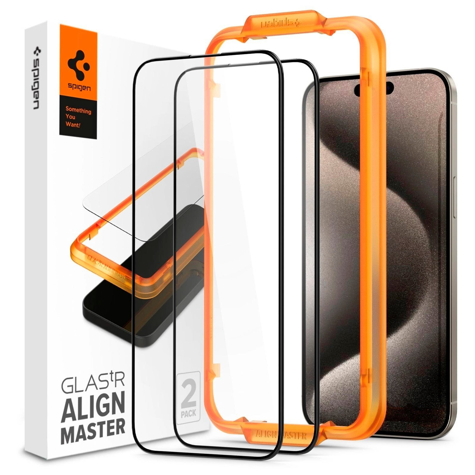 Стекло защитное Spigen Apple iPhone 15 Glas.tR AlignMaster FC Black (2P) (AGL06906)
