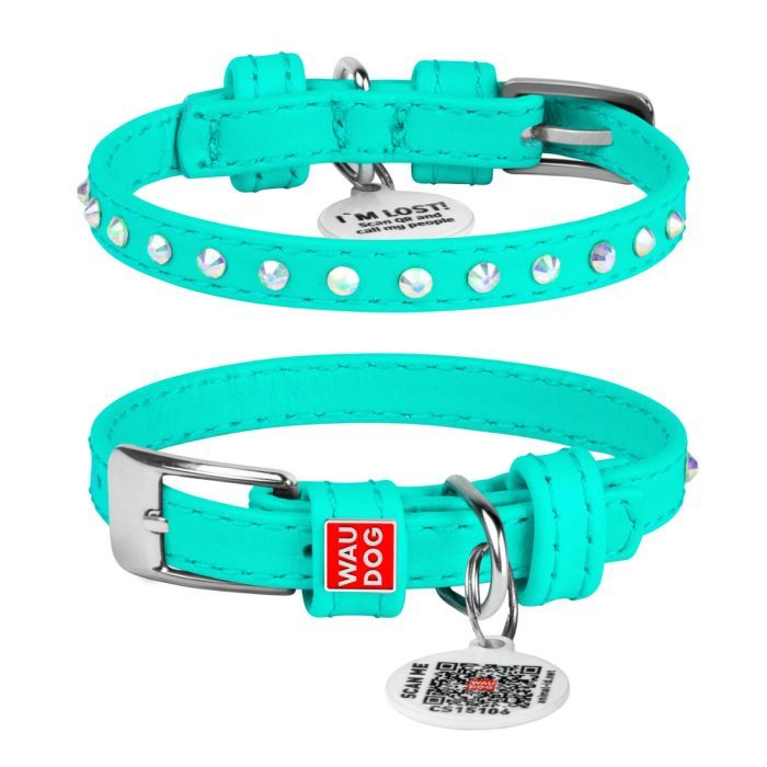 Ошейник для животных WAUDOG Glamour з QR-паспортом з стразами XXS2 Ш 9 мм Д 19-25 см ментоловий (325213)