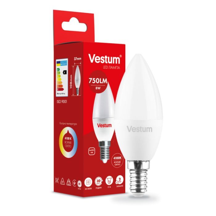 Лампочка Vestum C37 8W 4100K 220V E14 (1-VS-1311) зображення 2