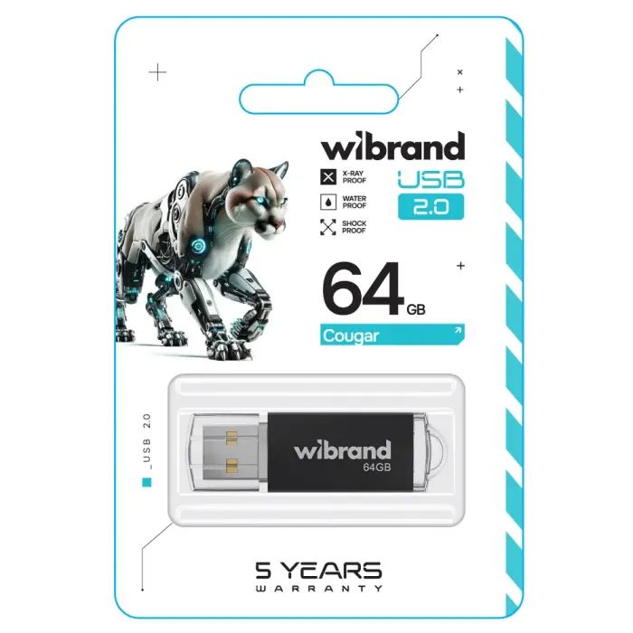 USB флеш накопитель Wibrand 4GB Cougar BlackUSB 2.0 (WI2.0/CU4P1B) изображение 2