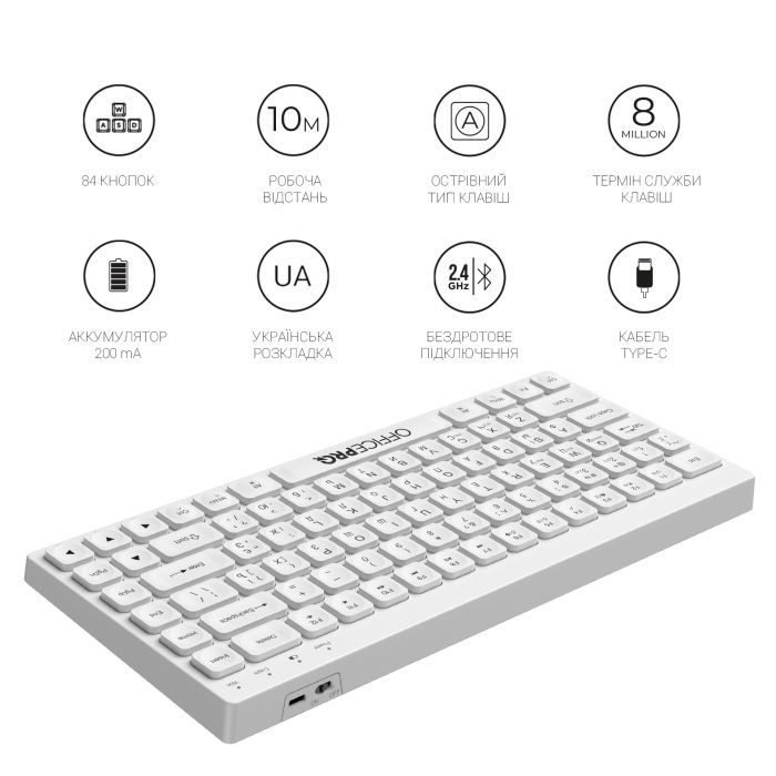 Клавиатура OfficePro SK955W Wireless/Bluetooth White (SK955W) изображение 9