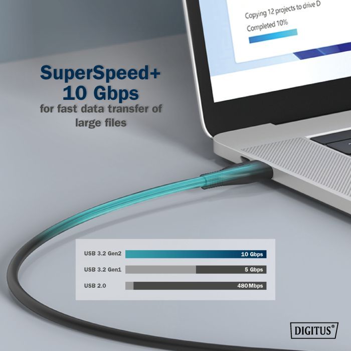 Дата кабель USB-C to USB-C 1.0m USB 3.2 Gen2 10G 100W 4K silicone black Digitus (AK-300342-010-S) зображення 5