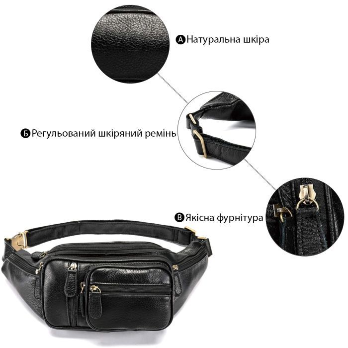 Сумка Vintage Поясная мужская Черная (14817) изображение 5