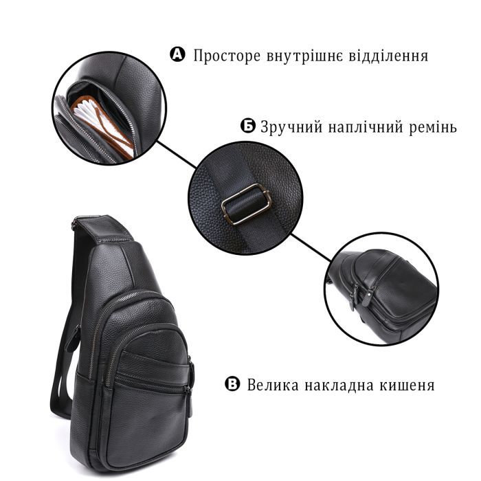 Сумка Vintage Кожаная мужская через плечо Черная (20672) изображение 4