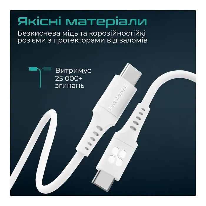 Дата кабель USB-C to USB-C powerlink-cc120.white Promate (powerlink-cc120.white) изображение 5