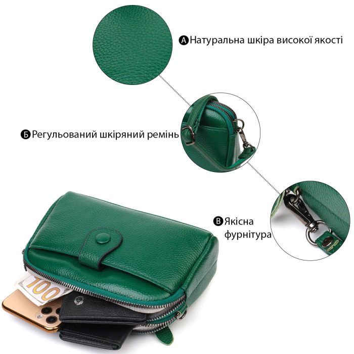Сумка Vintage Из натуральной кожи Зеленая (22101) изображение 4