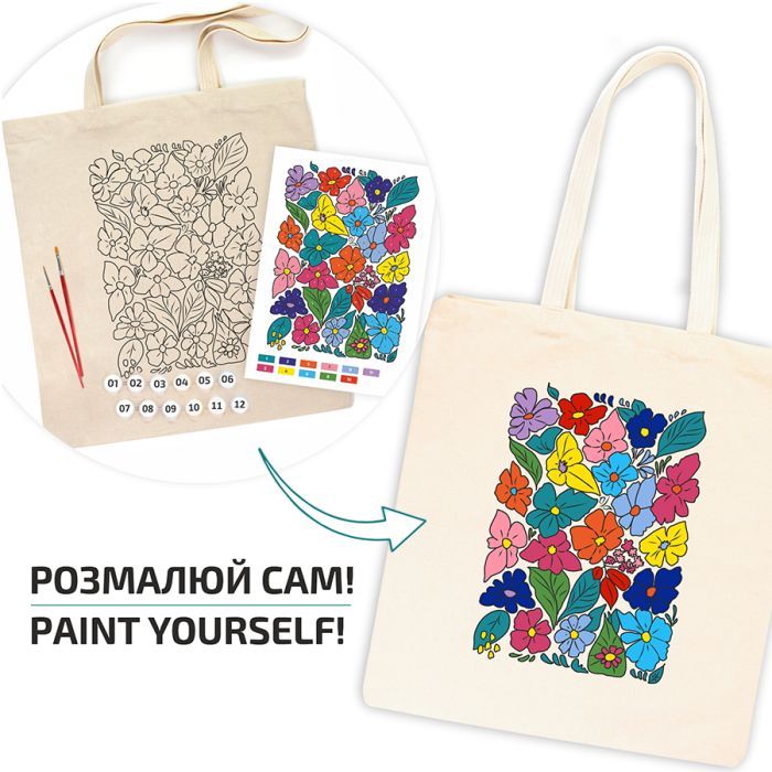 Набор для творчества Rosa Talent екосумка-розмальовка, Funny Flowers, 38х42 см (4823098543510) изображение 3