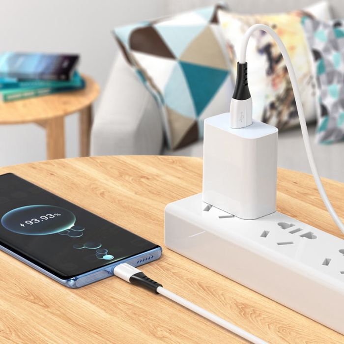 Дата кабель USB 2.0 AM to USB-C 1.0m 3A silicone X82 white HOCO (6931474768582) изображение 4