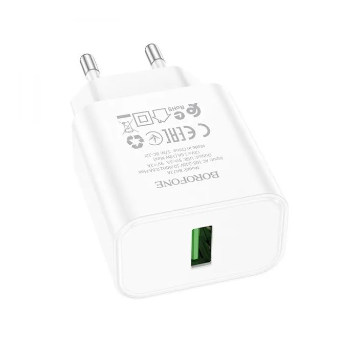 Зарядное устройство BOROFONE BA72A Spring USB QC3.0 White (6974443388558)