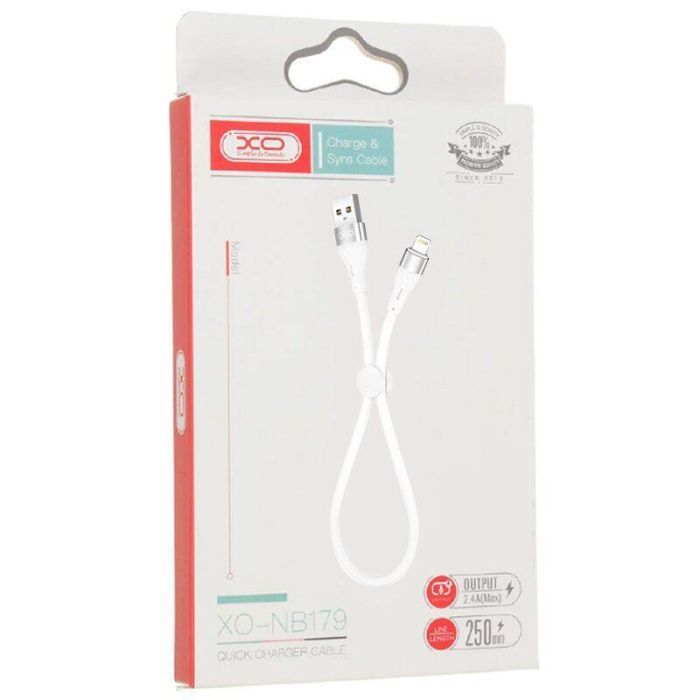 Дата кабель USB 2.0 AM to Lightning 0.25m 2.4A white XO (XO-NB179-BK) изображение 2