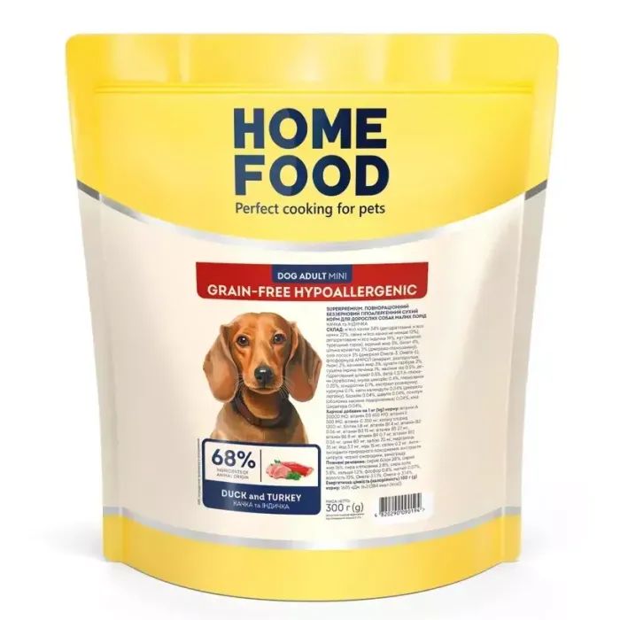 Сухий корм для собак Home Food ADULT MINI Grain-free hypoallergenic з качкою та індичкою 1.6 кг (4820235020934)