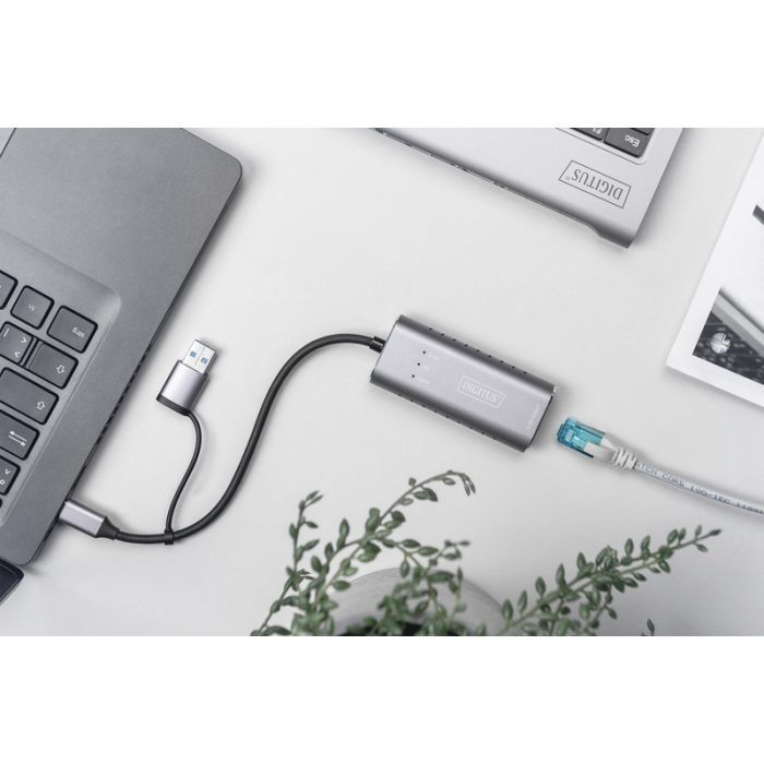 Переходник USB-C + USB 3.0 to RJ45 2500Mbps Ethernet Digitus (DN-3028) изображение 2