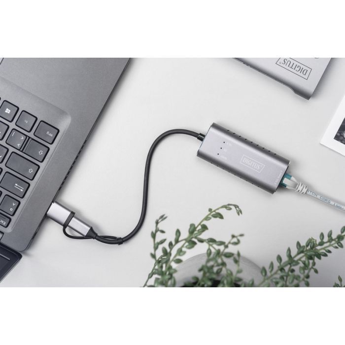 Переходник USB-C + USB 3.0 to RJ45 2500Mbps Ethernet Digitus (DN-3028) изображение 3