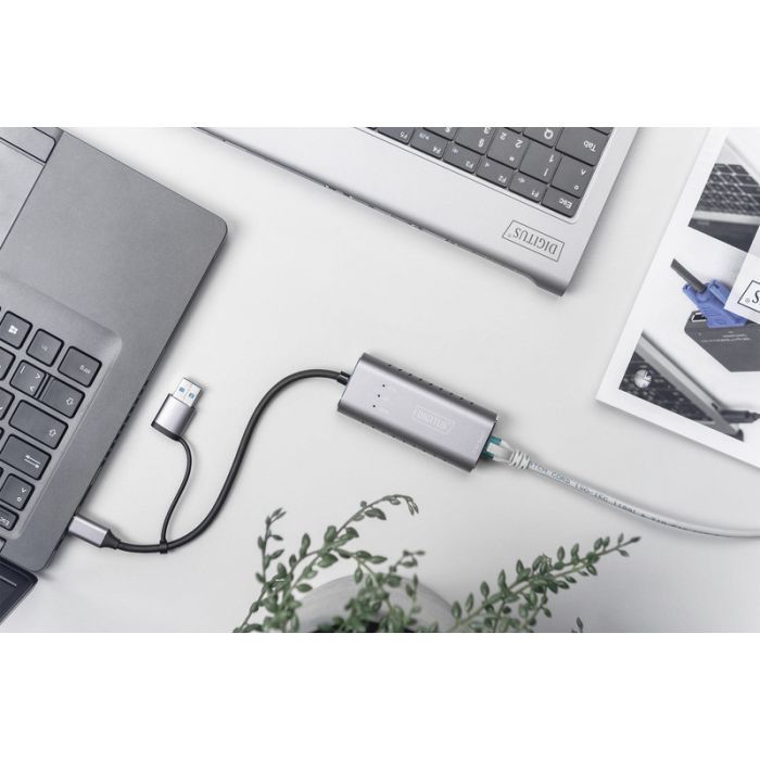 Переходник USB-C + USB 3.0 to RJ45 2500Mbps Ethernet Digitus (DN-3028) изображение 4