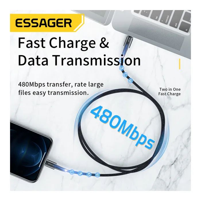 Дата кабель USB-C to Lightning 1.0m 20W black Essager (EXCTL-CG01) изображение 4