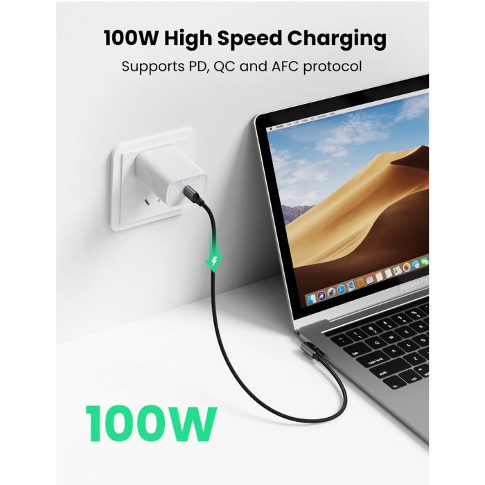 Дата кабель USB-C 2.0 to USB-C 3.0m 90° corner US334 black Ugreen (20583) зображення 4