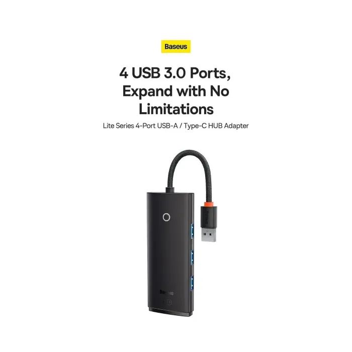 Концентратор Baseus USB-C to 4xUSB 3.0 1.0m black (WKQX030401) изображение 10