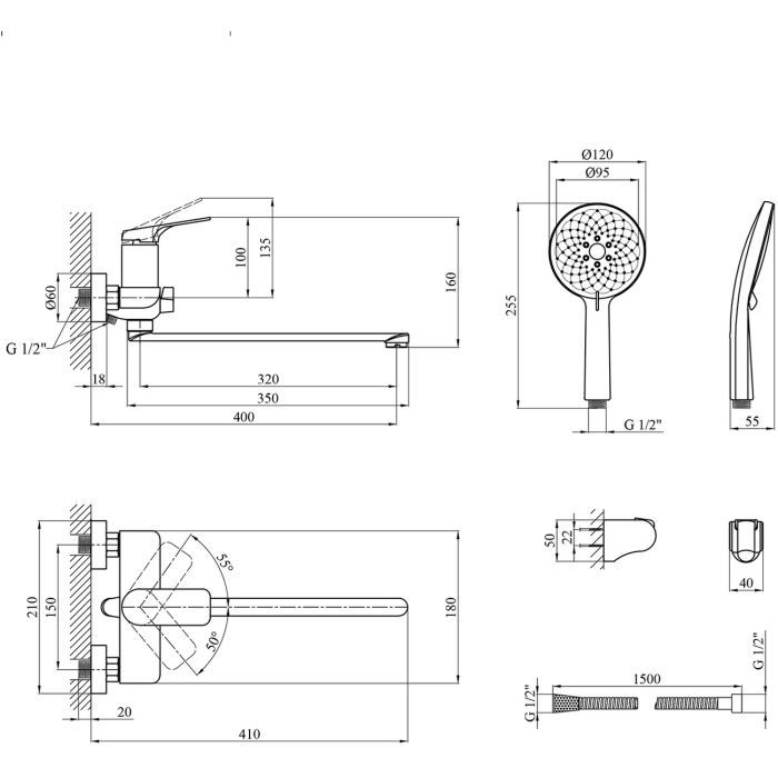 Душевой гарнитур Kroner Graz-GRP070 + змішувач Graz-GRP010 (CVS30152) изображение 11