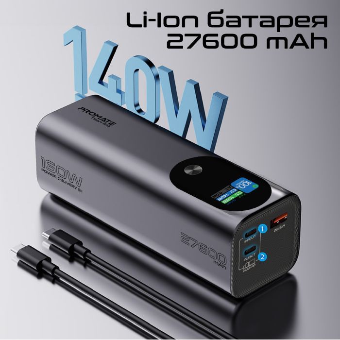 Батарея універсальна Promate 27600mAh PD3.1/140W (titan-160) зображення 4
