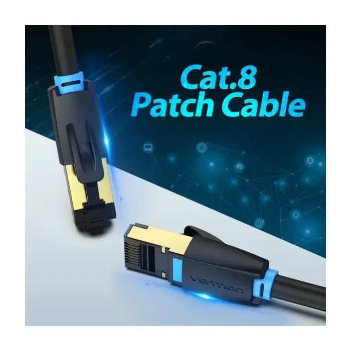 Патч-корд 0.5м, S/FTP cat 8 RJ-45 black Vention (IKABD) зображення 3