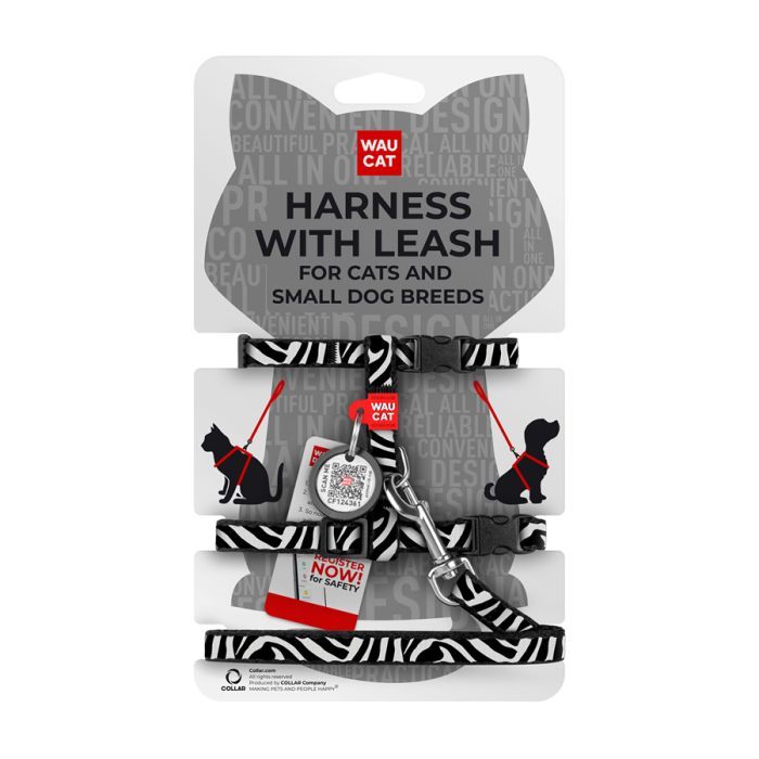 Шлей для кошек Waucat Nylon с QR паспортом "Зебра" пластиковый фастекс (329-0055)