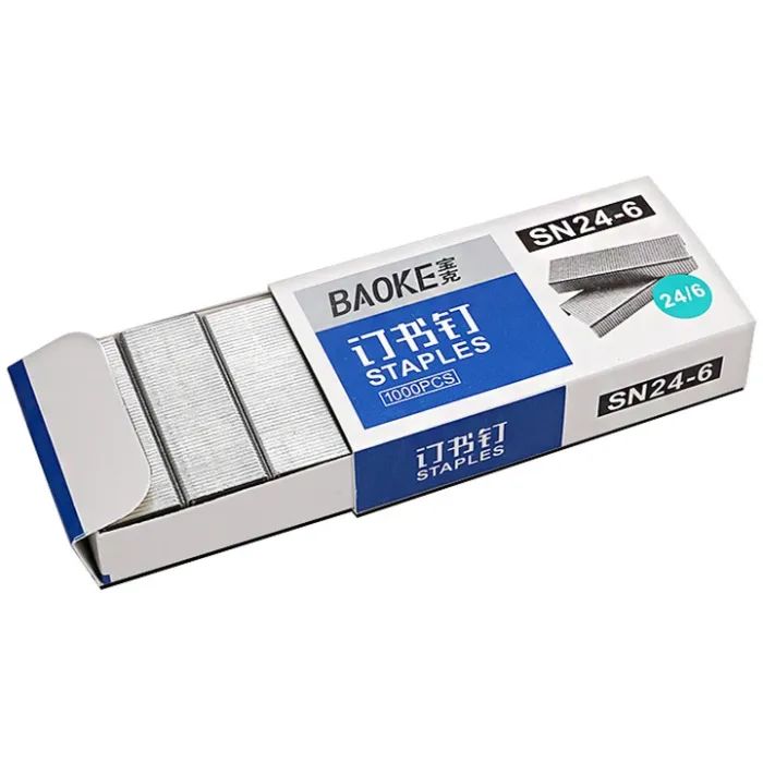 Скобы для канцелярского степлера Baoke №24/6, 1000 шт, 10 упаковок (SN24/6) изображение 2