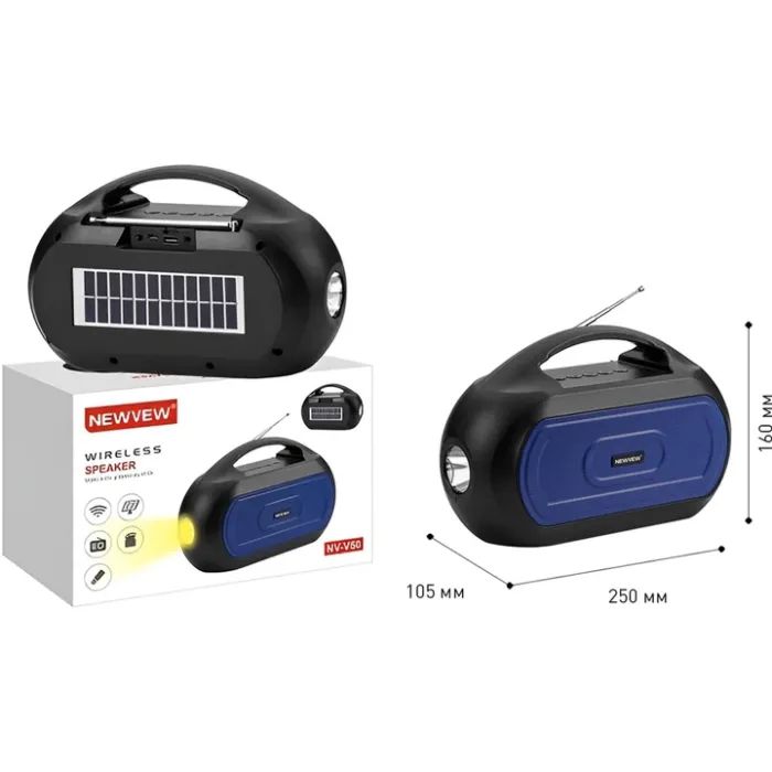 Акустическая система NEWVEW NV-V50 Solar Panel/BT/USB/TF/FM/AUX Blue (NWVW-NV-V50-BL) изображение 4