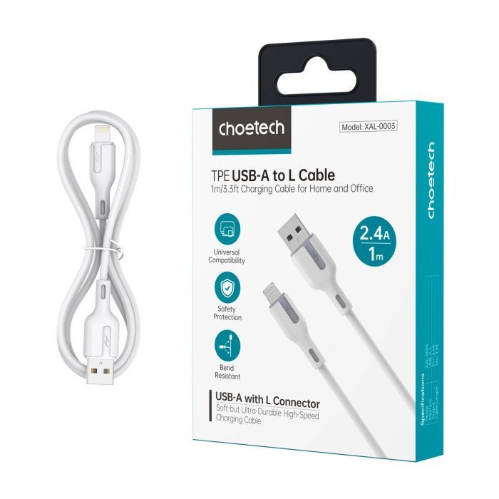 Дата кабель USB 2.0 AM to Lightning 1.0m 2.4A black Choetech (XAL-0003-BK-V2) изображение 4
