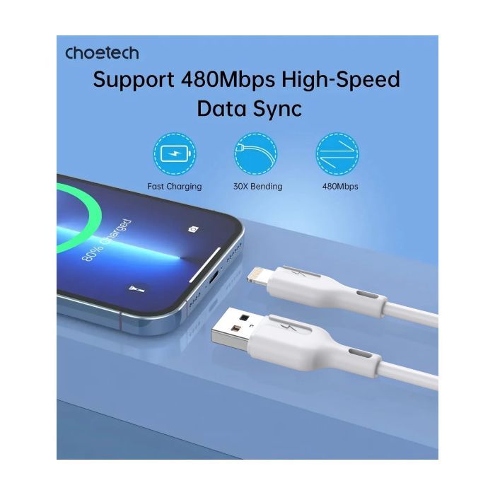 Дата кабель USB 2.0 AM to Lightning 1.0m 2.4A black Choetech (XAL-0003-BK-V2) изображение 7