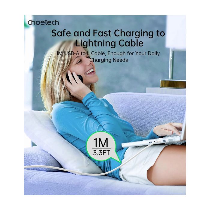 Дата кабель USB 2.0 AM to Lightning 1.0m 2.4A black Choetech (XAL-0003-BK-V2) изображение 8