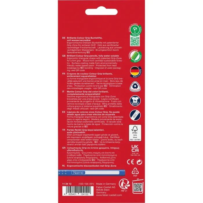 Карандаши цветные Faber-Castell Grip акварельні , тригранні,12 кольорів (112412) (14755) изображение 2