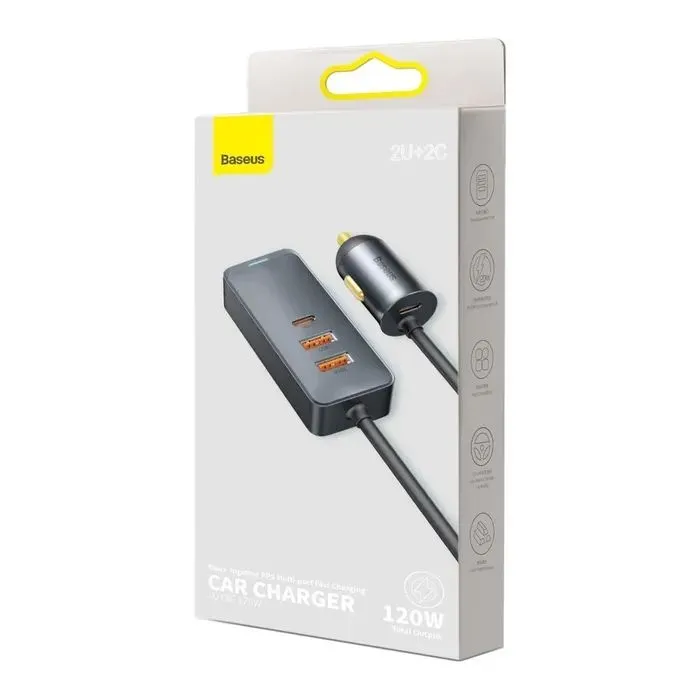 Зарядное устройство Baseus 2xUSB-C + 2xUSB 120W + extension cord gray (CCBT-A0G) изображение 7